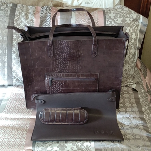 BEIS Handbags - Beis Work Tote in Espresso Croc